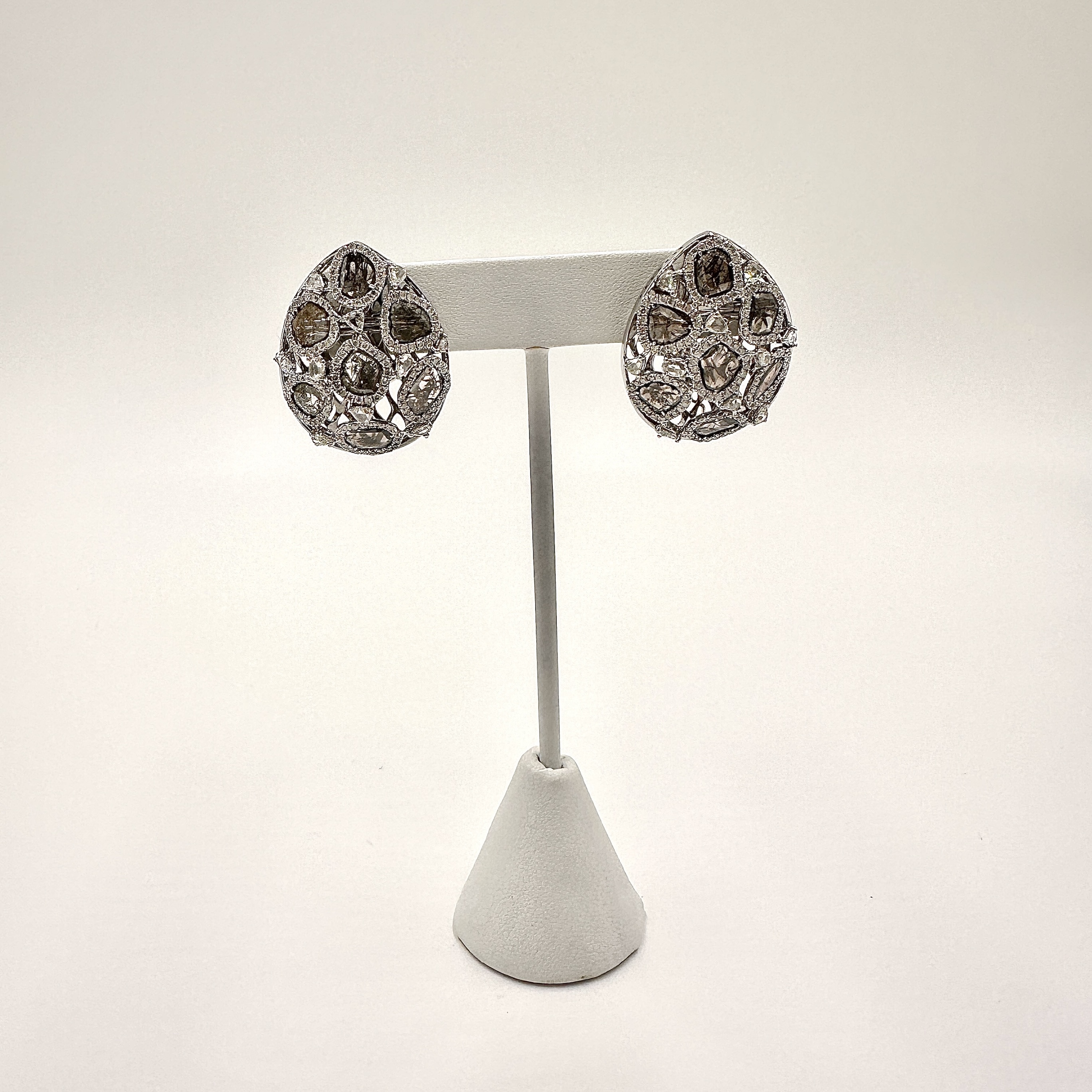 Image of 18 Karat White Gold, Cut Brown Diamond and White Diamond Earrings with Hooks for Detachable Dangles by Marcia McDonough