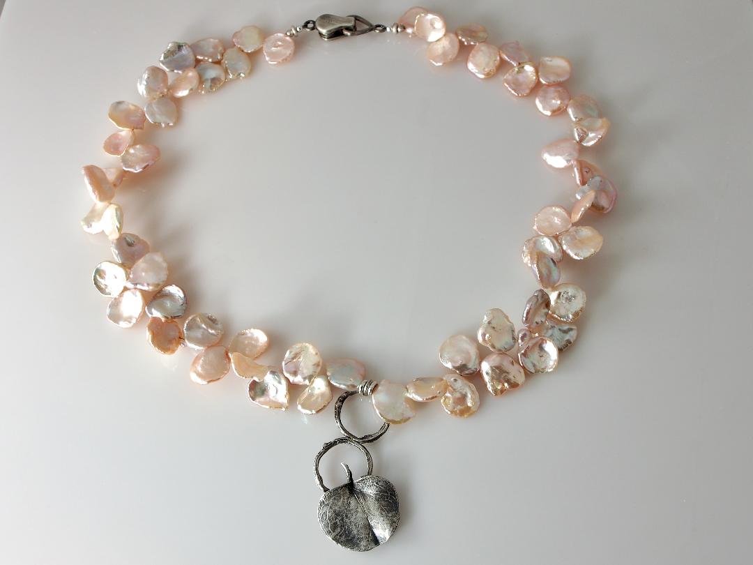 Spring Petals Necklace with Pearl and Sterling Silver, 19