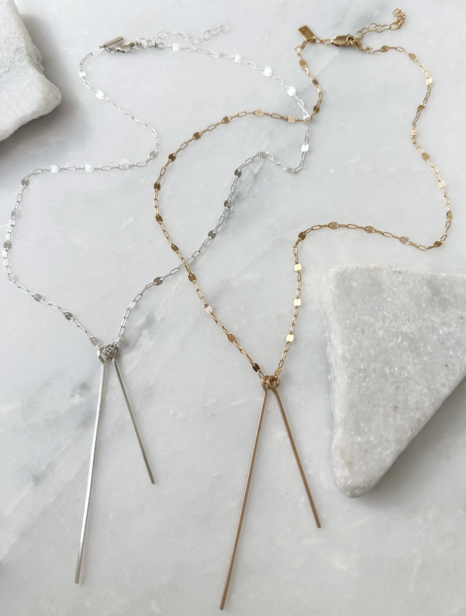 Image 2 for Double Bar Pendants on Coin Chain Necklace, 14k Gold Fill