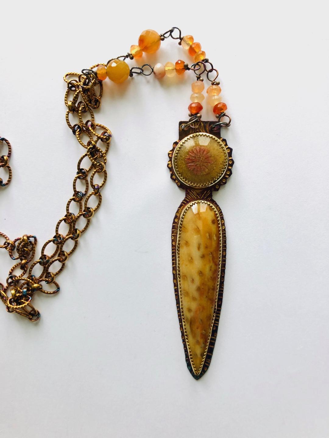 Image 1 for Fossilized Coral and Petrified Palm Wood Necklace in Sterling Silver Fossilized Coral and Petrified Palm Wood Necklace in Sterling Silver